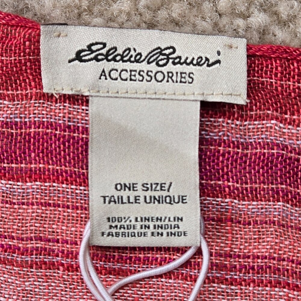 NWT Eddie Bauer 100% Linen Pink Red Stripe Scarf - Picture 5 of 7